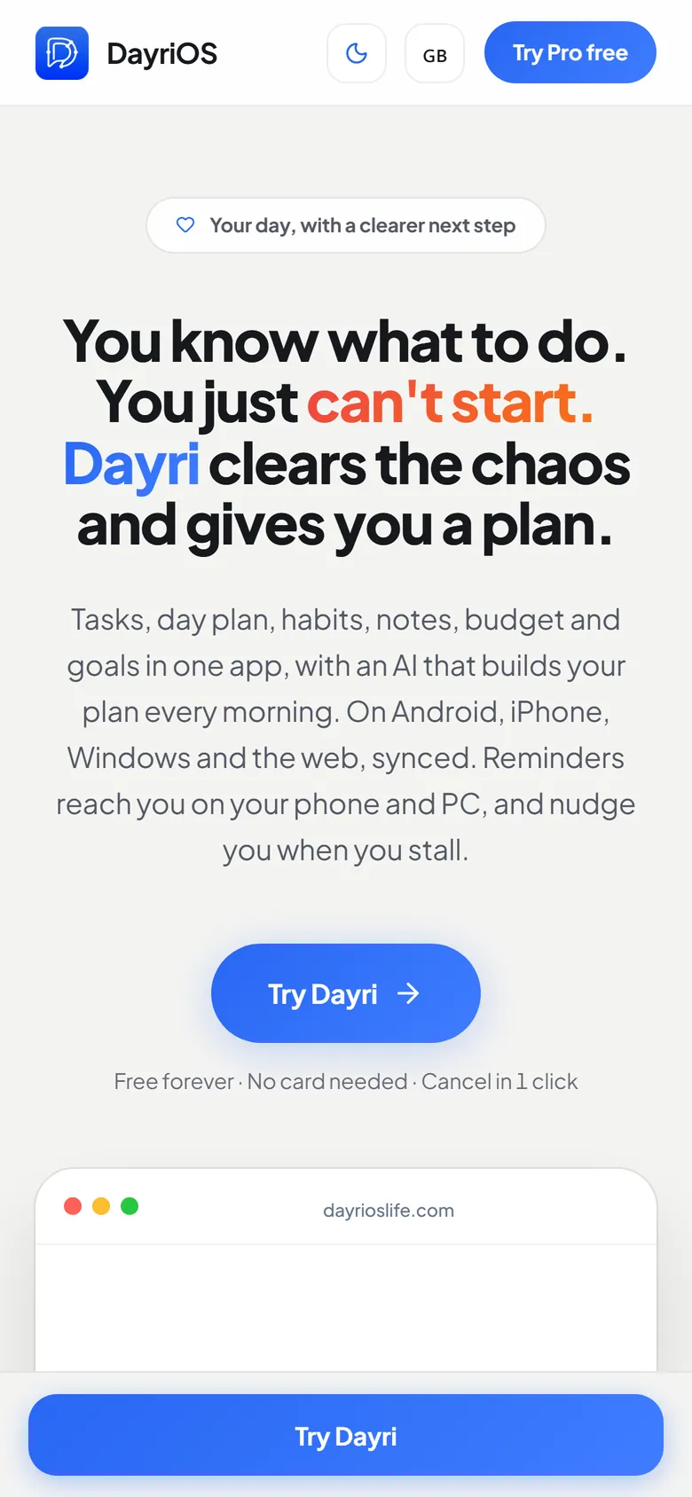 DayriOS na telefonu
